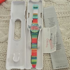 Swatch Multicolor Striped Watch "Color The Sky" Gs 124 New With Tag